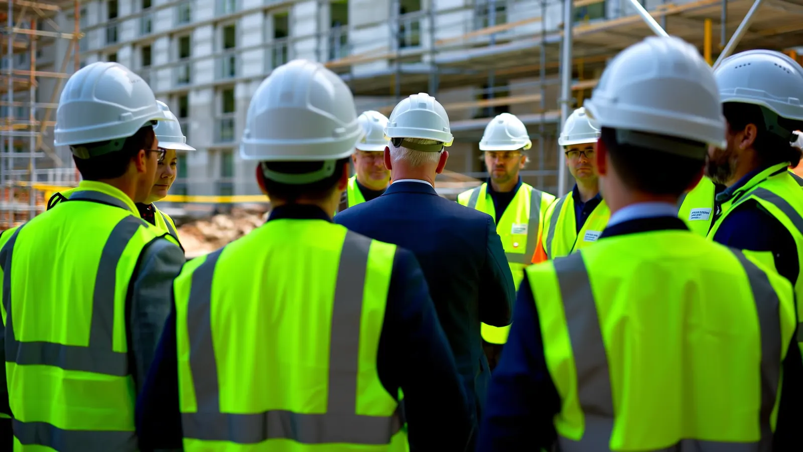 A toolbox talk on a construction site
