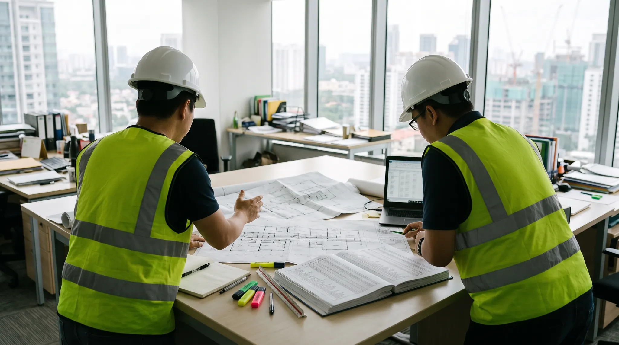 Two estimators comparing a bill of quantities with the floor plans